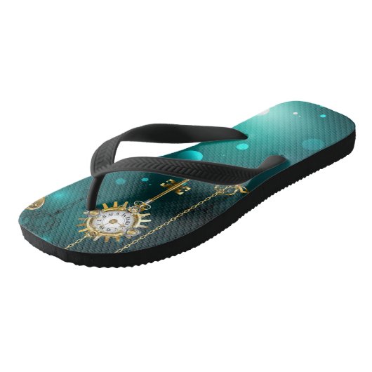 Antike Skeleton Keys on Green Background Badesandalen (Schrägansicht)