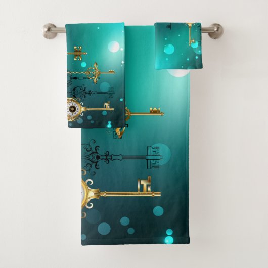 Antike Skeleton Keys on Green Background Badhandtuch Set (Insitu)