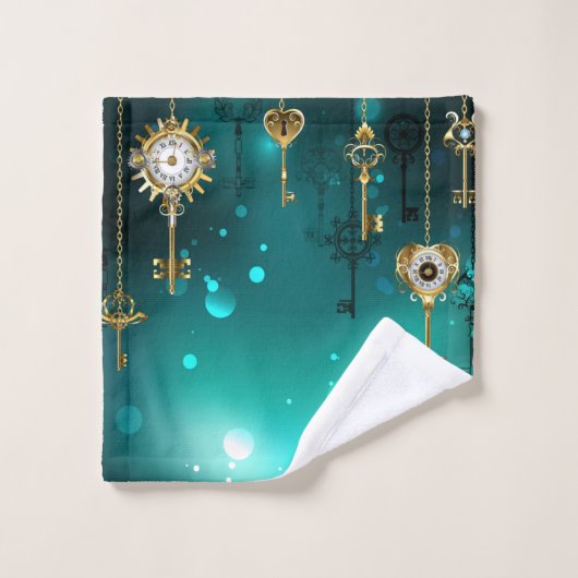 Antike Skeleton Keys on Green Background Badhandtuch Set (Waschlappen)