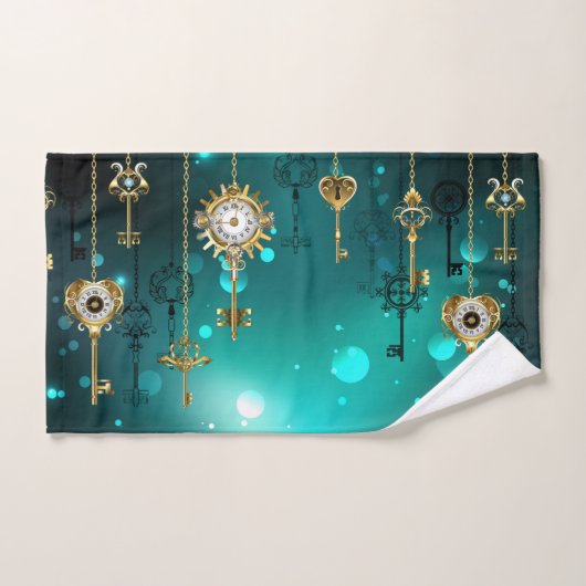 Antike Skeleton Keys on Green Background Badhandtuch Set (Handtuch)