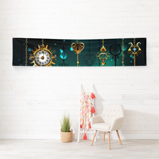 Antike Skeleton Keys on Green Background Banner (Insitu)