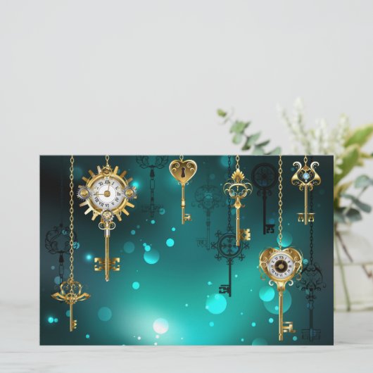 Antike Skeleton Keys on Green Background Briefpapier (Stehend Vorderseite)