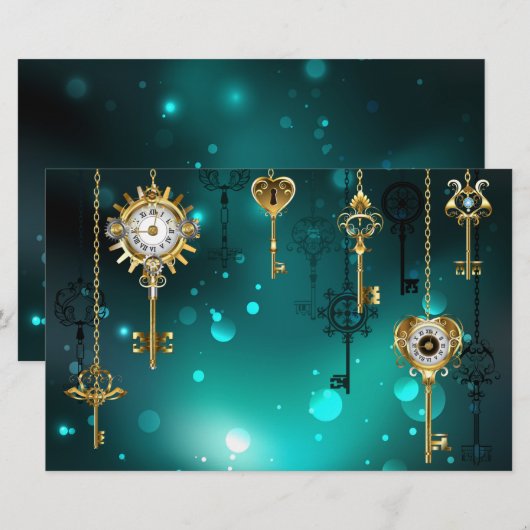 Antike Skeleton Keys on Green Background Briefpapier (Vorne/Hinten)