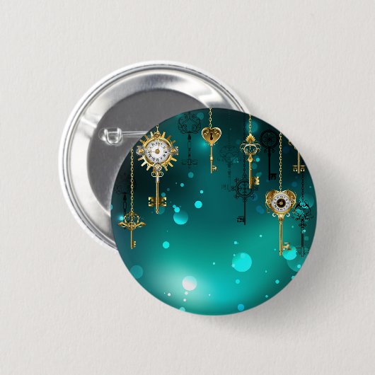 Antike Skeleton Keys on Green Background Button (Vorne & Hinten)