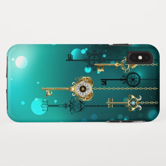 Antike Skeleton Keys on Green Background Case-Mate iPhone Hülle (Rückseite (Horizontal))
