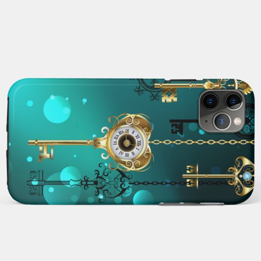 Antike Skeleton Keys on Green Background Case-Mate iPhone Hülle (Rückseite (Horizontal))