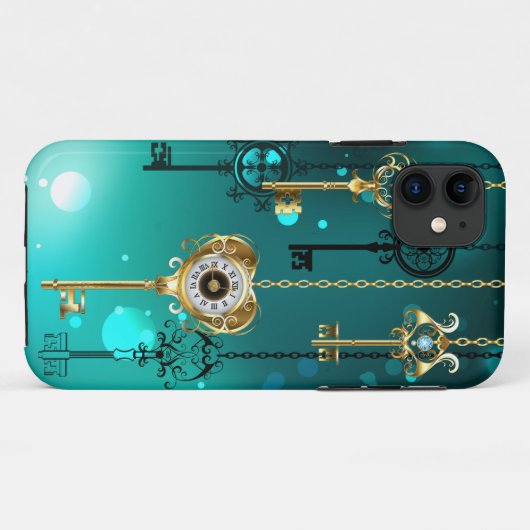 Antike Skeleton Keys on Green Background Case-Mate iPhone Hülle (Rückseite (Horizontal))