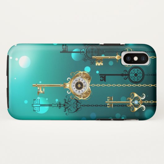 Antike Skeleton Keys on Green Background Case-Mate iPhone Hülle (Rückseite (Horizontal))