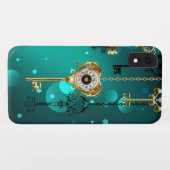 Antike Skeleton Keys on Green Background Case-Mate iPhone Hülle (Rückseite (Horizontal))
