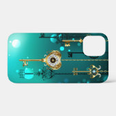 Antike Skeleton Keys on Green Background Case-Mate iPhone Hülle (Rückseite (Horizontal))