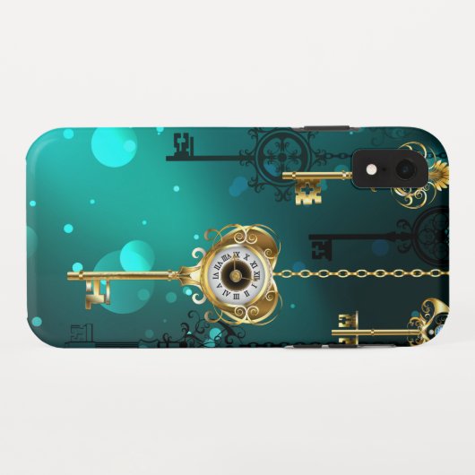 Antike Skeleton Keys on Green Background Case-Mate iPhone Hülle (Rückseite (Horizontal))