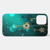 Antike Skeleton Keys on Green Background Case-Mate iPhone Hülle (Rückseite (Horizontal))