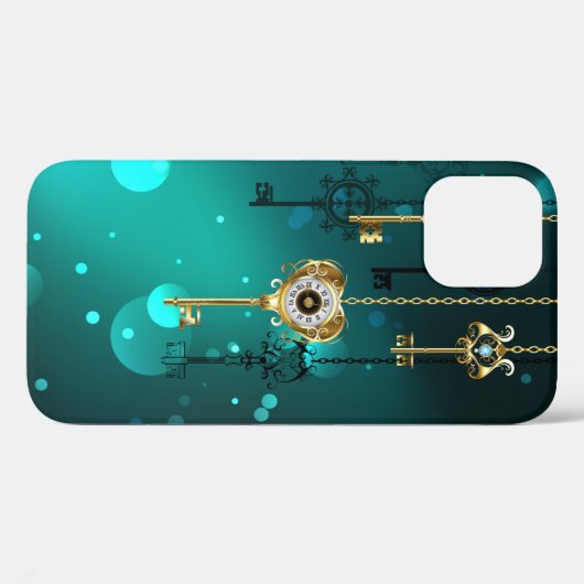 Antike Skeleton Keys on Green Background Case-Mate iPhone Hülle (Rückseite (Horizontal))