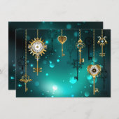 Antike Skeleton Keys on Green Background Dankeskarte (Vorne/Hinten)