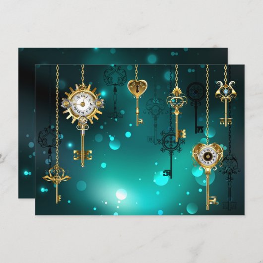 Antike Skeleton Keys on Green Background Dankeskarte (Vorne/Hinten)