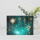 Antike Skeleton Keys on Green Background Dankeskarte (Stehend Vorderseite)