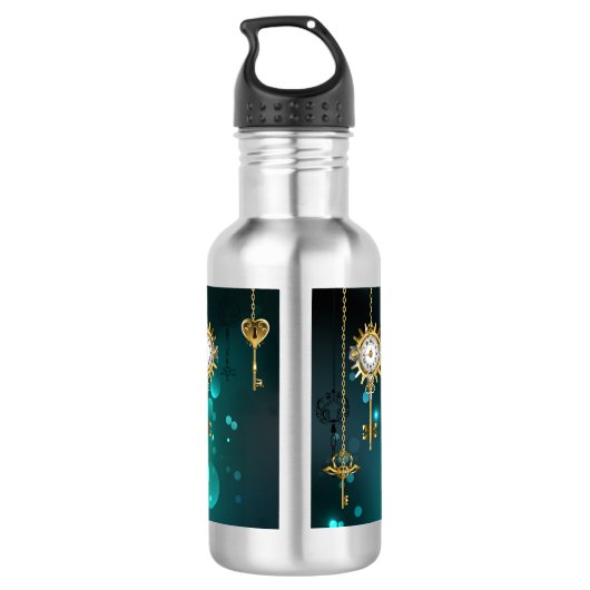 Antike Skeleton Keys on Green Background Edelstahlflasche (Rückseite)