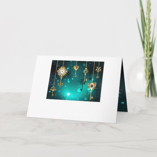 Antike Skeleton Keys on Green Background Einladung (Rückseite)