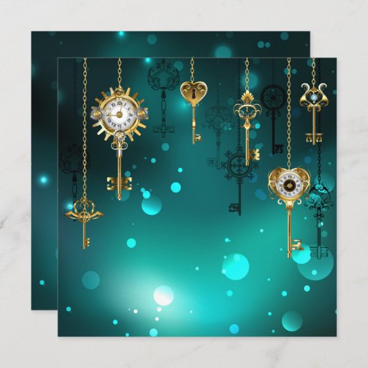 Antike Skeleton Keys on Green Background Einladung (Vorne/Hinten)