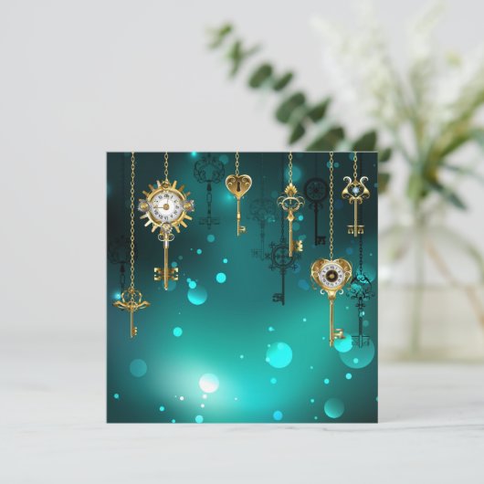 Antike Skeleton Keys on Green Background Einladung (Stehend Vorderseite)