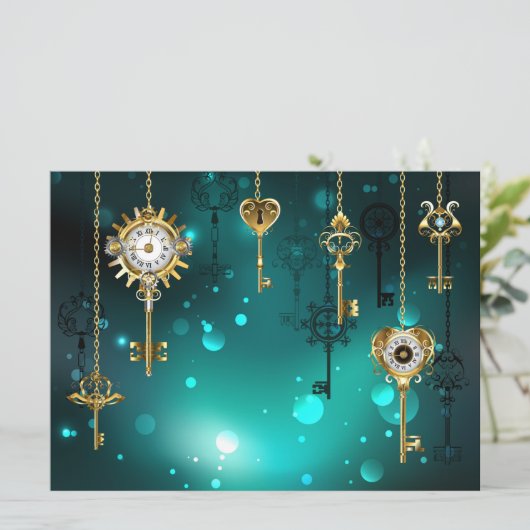 Antike Skeleton Keys on Green Background Einladung (Stehend Vorderseite)