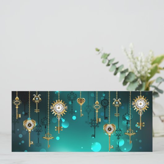 Antike Skeleton Keys on Green Background Einladung (Stehend Vorderseite)