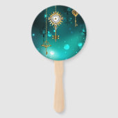 Antike Skeleton Keys on Green Background Fächer (Rückseite)