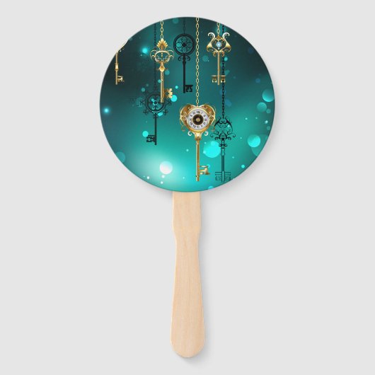 Antike Skeleton Keys on Green Background Fächer (Vorderseite)