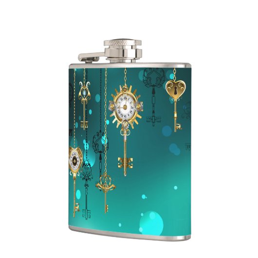 Antike Skeleton Keys on Green Background Flachmann (Links)