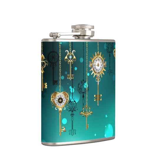 Antike Skeleton Keys on Green Background Flachmann (Rechts)