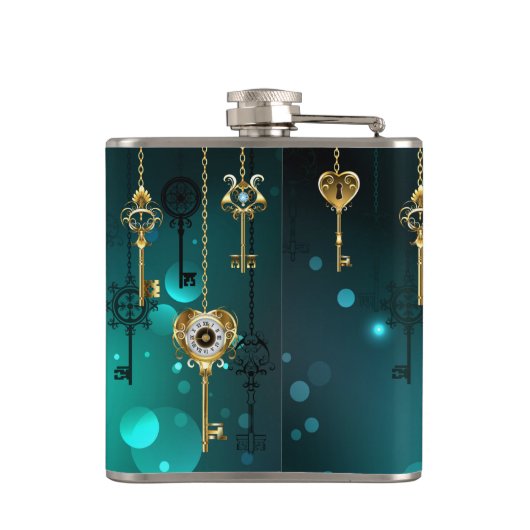 Antike Skeleton Keys on Green Background Flachmann (Rückseite)