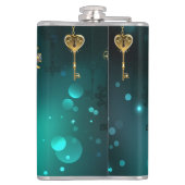 Antike Skeleton Keys on Green Background Flachmann (Rückseite)