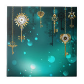 Antike Skeleton Keys on Green Background Fliese (Vorderseite)