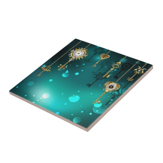 Antike Skeleton Keys on Green Background Fliese (Seite)