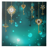 Antike Skeleton Keys on Green Background Fliese (Vorderseite)