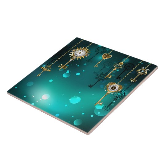 Antike Skeleton Keys on Green Background Fliese (Seite)