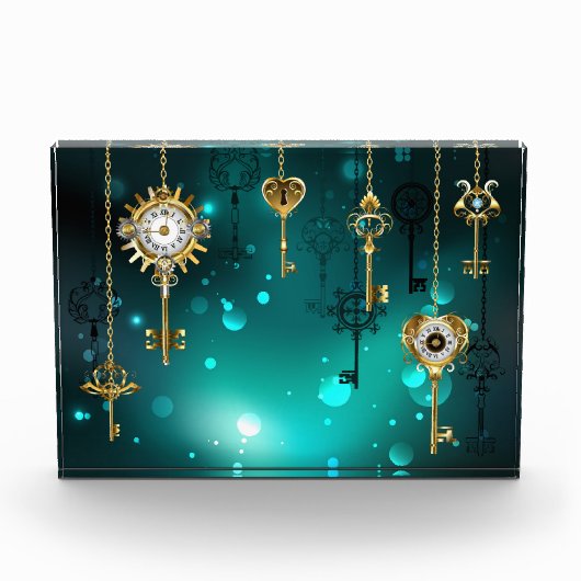 Antike Skeleton Keys on Green Background Fotoblock (Vorderseite)