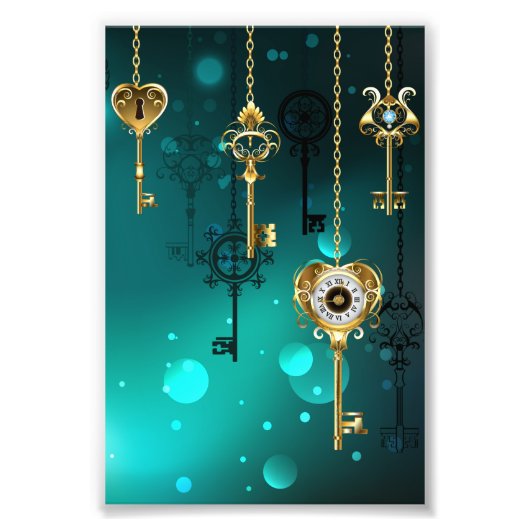 Antike Skeleton Keys on Green Background Fotodruck (Vorne)