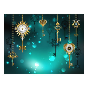 Antike Skeleton Keys on Green Background Fotodruck