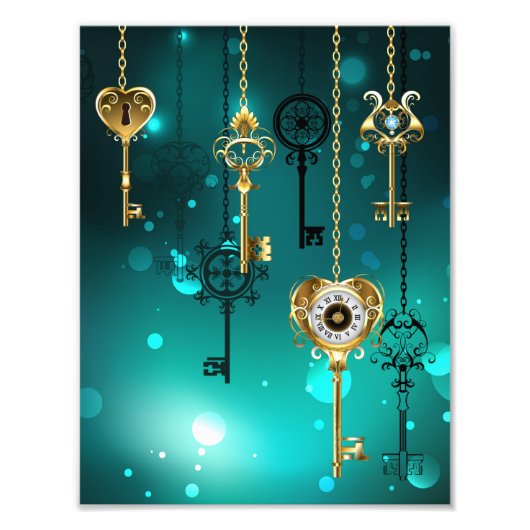 Antike Skeleton Keys on Green Background Fotodruck (Vorne)