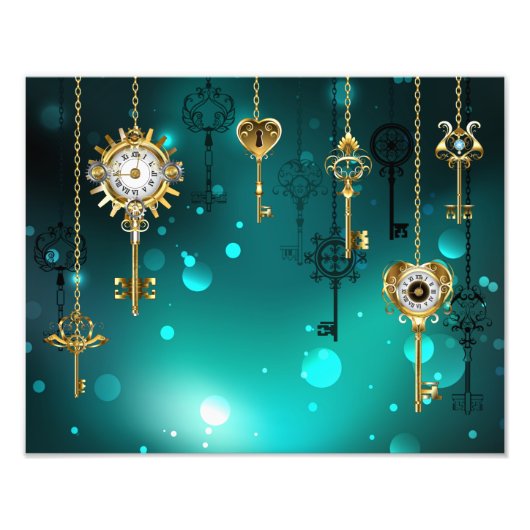 Antike Skeleton Keys on Green Background Fotodruck (Vorne)