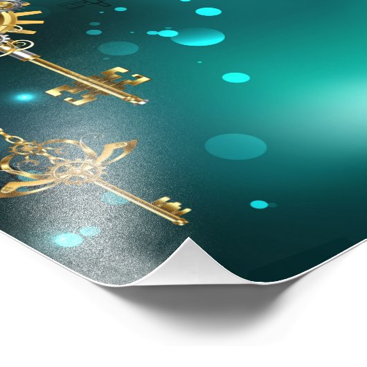 Antike Skeleton Keys on Green Background Fotodruck (Ecke)