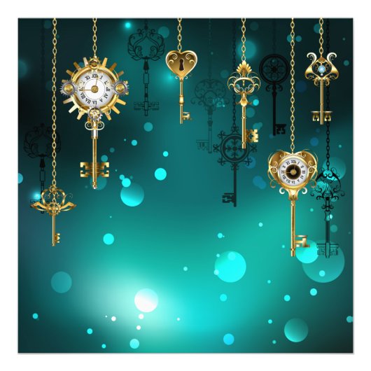 Antike Skeleton Keys on Green Background Fotodruck (Vorne)