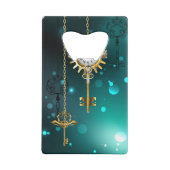 Antike Skeleton Keys on Green Background Geldbeutel Flaschenöffner (Rückseite)