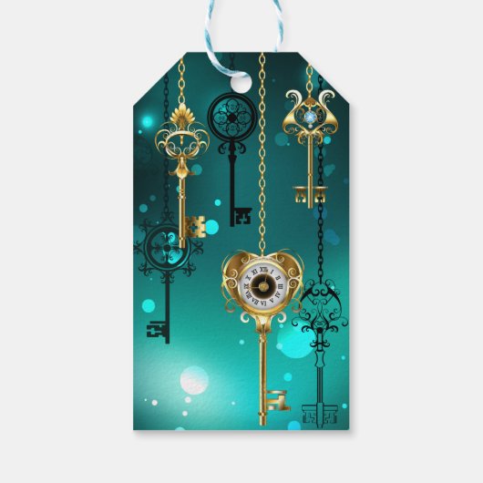 Antike Skeleton Keys on Green Background Geschenkanhänger (Rückseite)