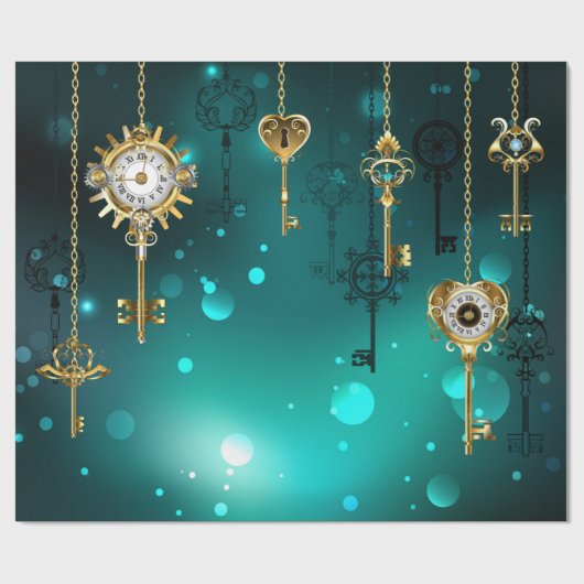 Antike Skeleton Keys on Green Background Geschenkpapier (Flach)