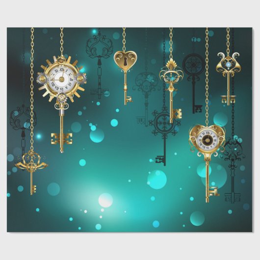 Antike Skeleton Keys on Green Background Geschenkpapier (Flach)