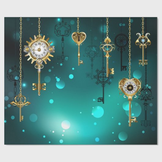 Antike Skeleton Keys on Green Background Geschenkpapier (Flach)