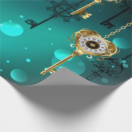 Antike Skeleton Keys on Green Background Geschenkpapier (Ecke)