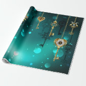 Antike Skeleton Keys on Green Background Geschenkpapier (Ungerollt)